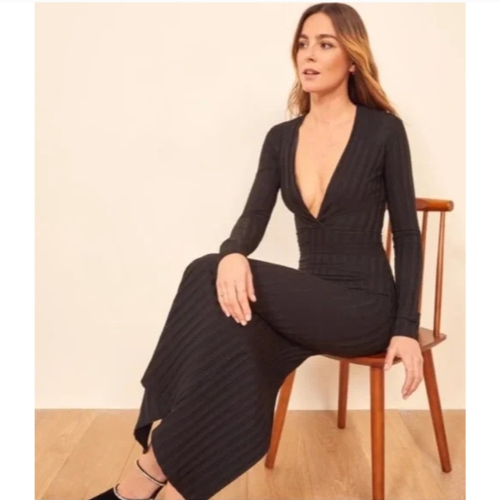 Reformation Knit Long v Neck Dress